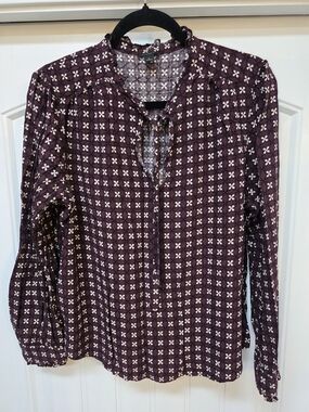 Ann Taylor Factory Plum Floral-Print Long Sleeve Blouse - Sz XL